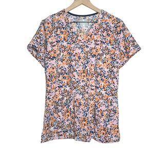 Med Couture Womens Scrub Top M Pink Blue Floral Nurse Medical Caregiver